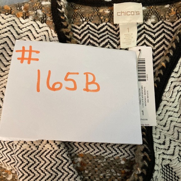 NWT Chicos Cardigan‎ Womens Sz 1 US M Ivory Brown Wool Texture Sweater Jacket - Picture 9 of 9